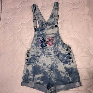 Jean Stitch Angel Wish Short-overalls Tie-dye jean
